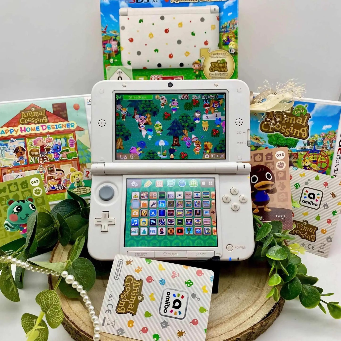 Nintendo 3DS XL weiß Animal Crossing gemoddet - 3DSRenew