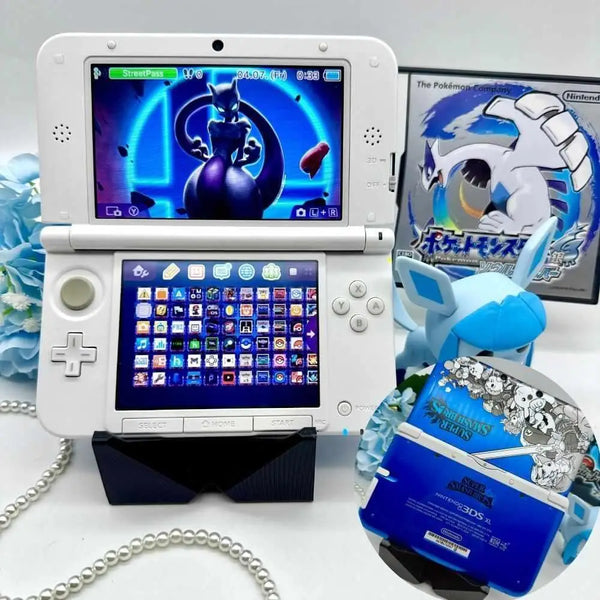 Nintendo 3DS XL white blue Smash Bros modded