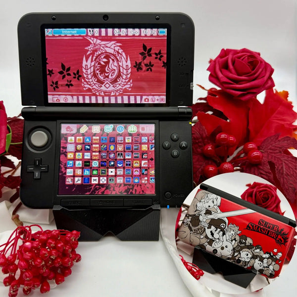Nintendo 3DS XL black red Smash Bros modded