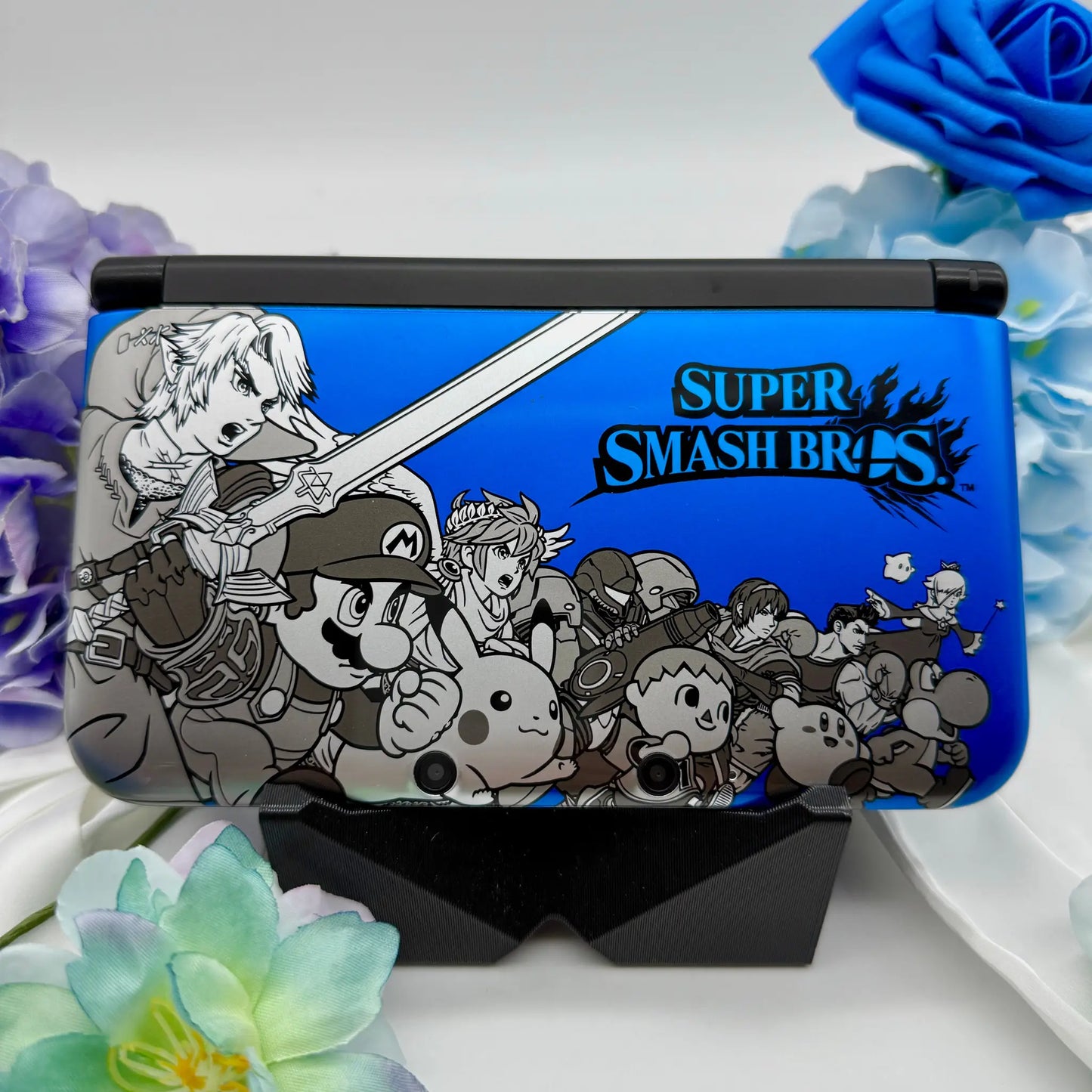 Nintendo 3DS XL black blue Smash Bros modded